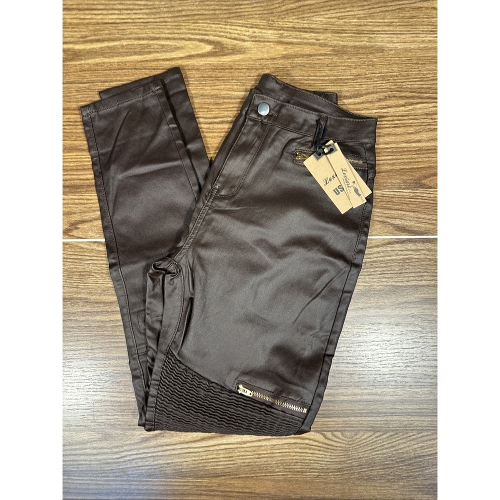 Lexiart Brown Women's Size 12 New Stretch High Waist‎ Skinny Jeans Pleated Knee